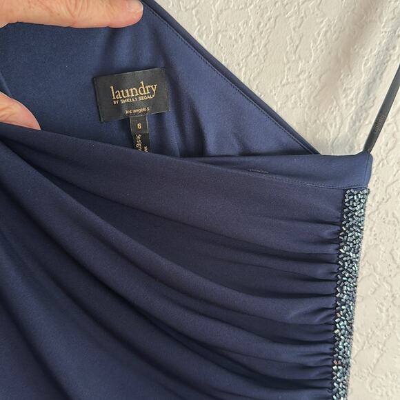 Laundry by Shelli Segal Formal Gown Navy One Shoulder Crystal Bead Ball Prom - Picture 5 of 11